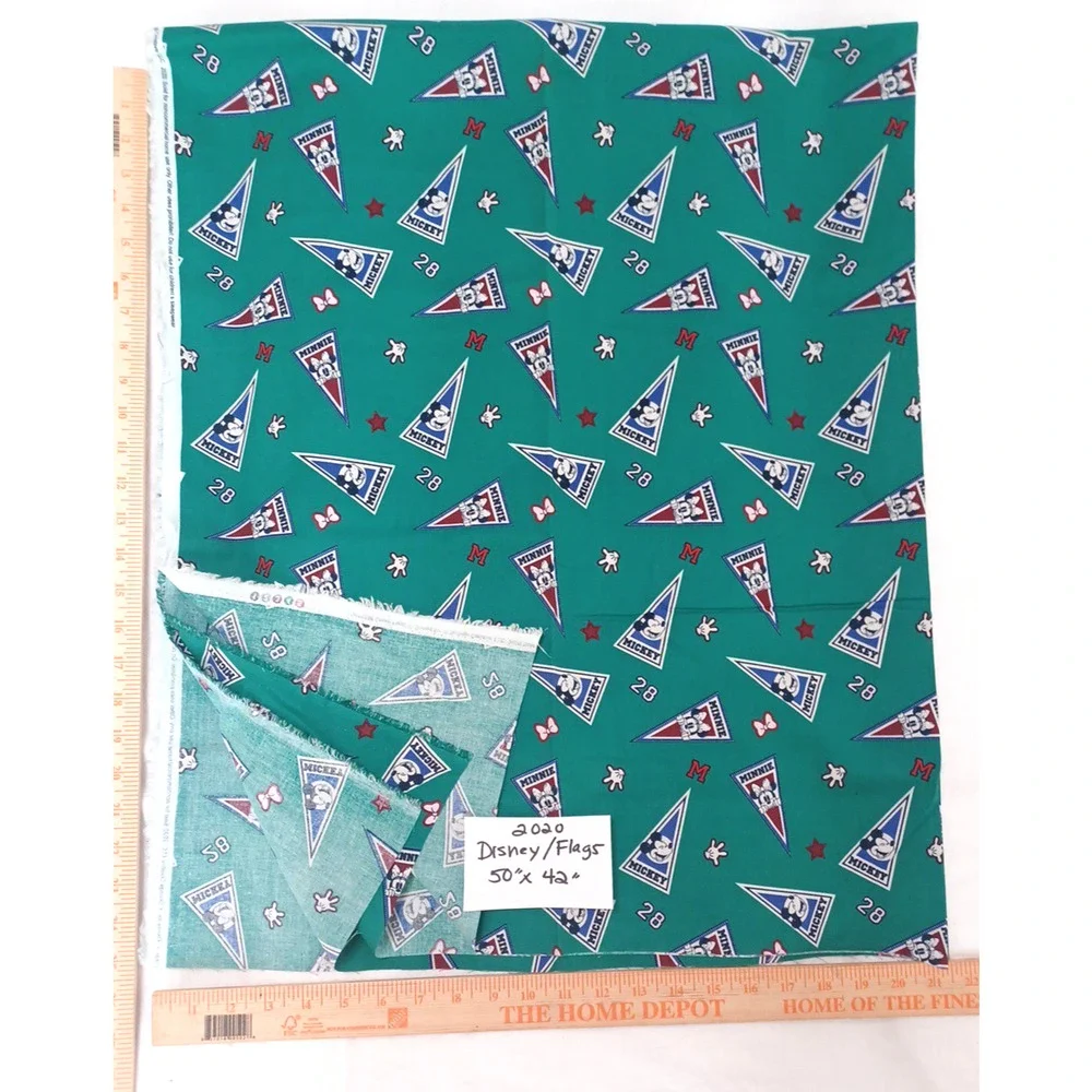 Cheer Flags Mickey Minnie Springs Disney Green Cotton Fabric 1 Pc 50